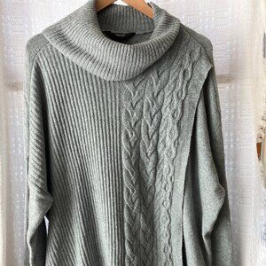 Simply Vera Wang Layered Wrap Ribbed Sweater Gray Cable Knit Cowl Neck Large